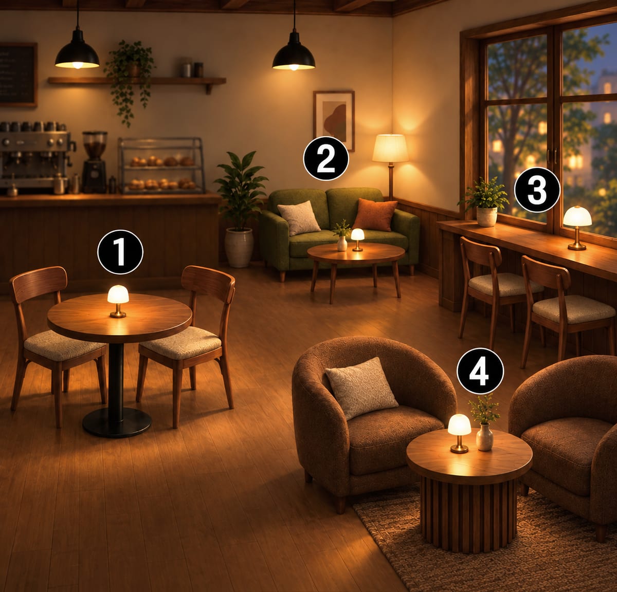 4 numbered choices for: You're at a café with someone you like. Which numbered seat do you pick?